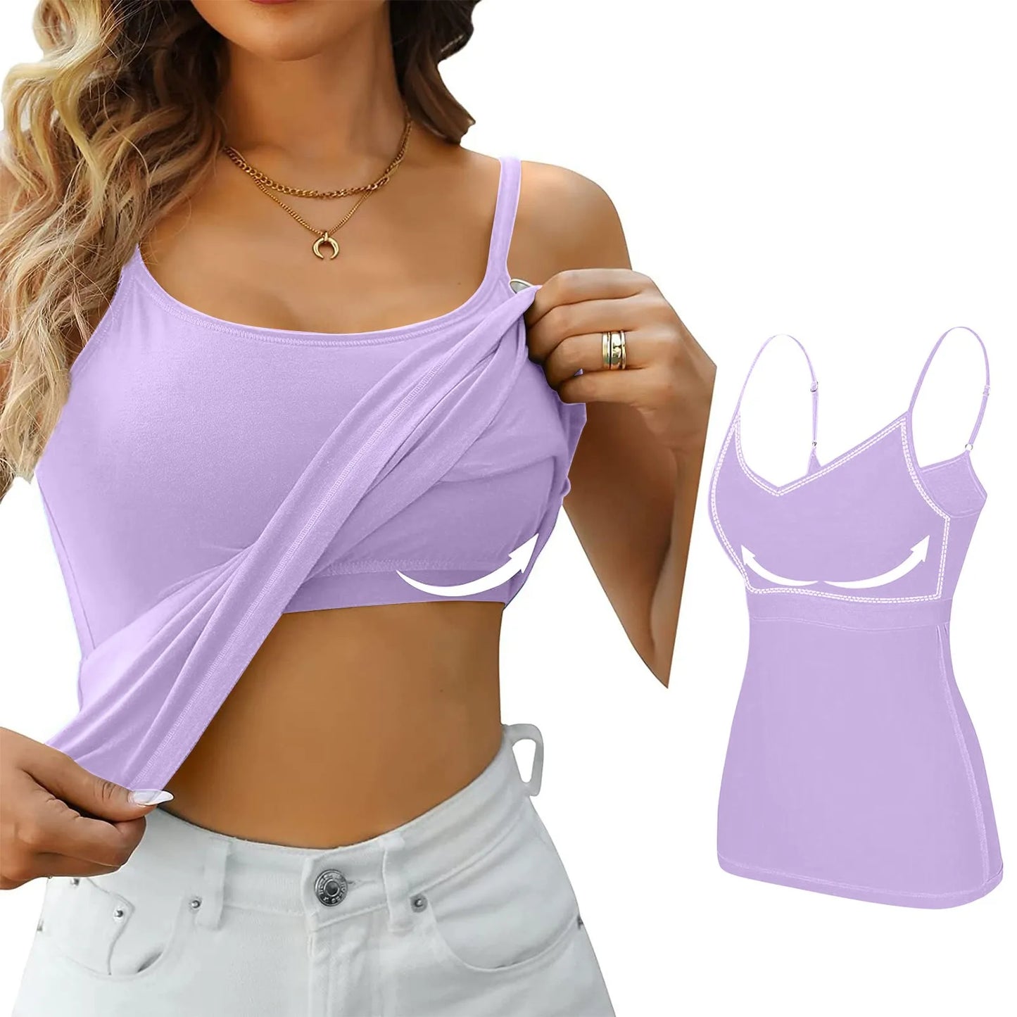 Women's Camisole With Bottom Chest Pad Sexy Oversized Underwear With Chest Pad Summer outerwear Solid color versatile camisas