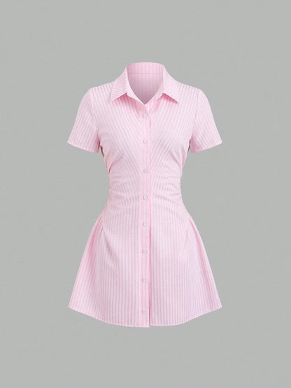 Vestido Curto Feminino Gola V Manga Bufante