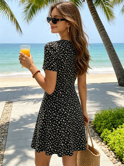 Vestido Feminino Floral Curto Casual Elegante