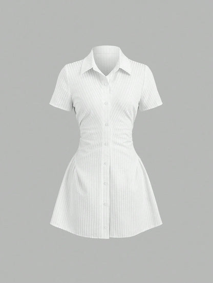 Vestido Curto Feminino Gola V Manga Bufante