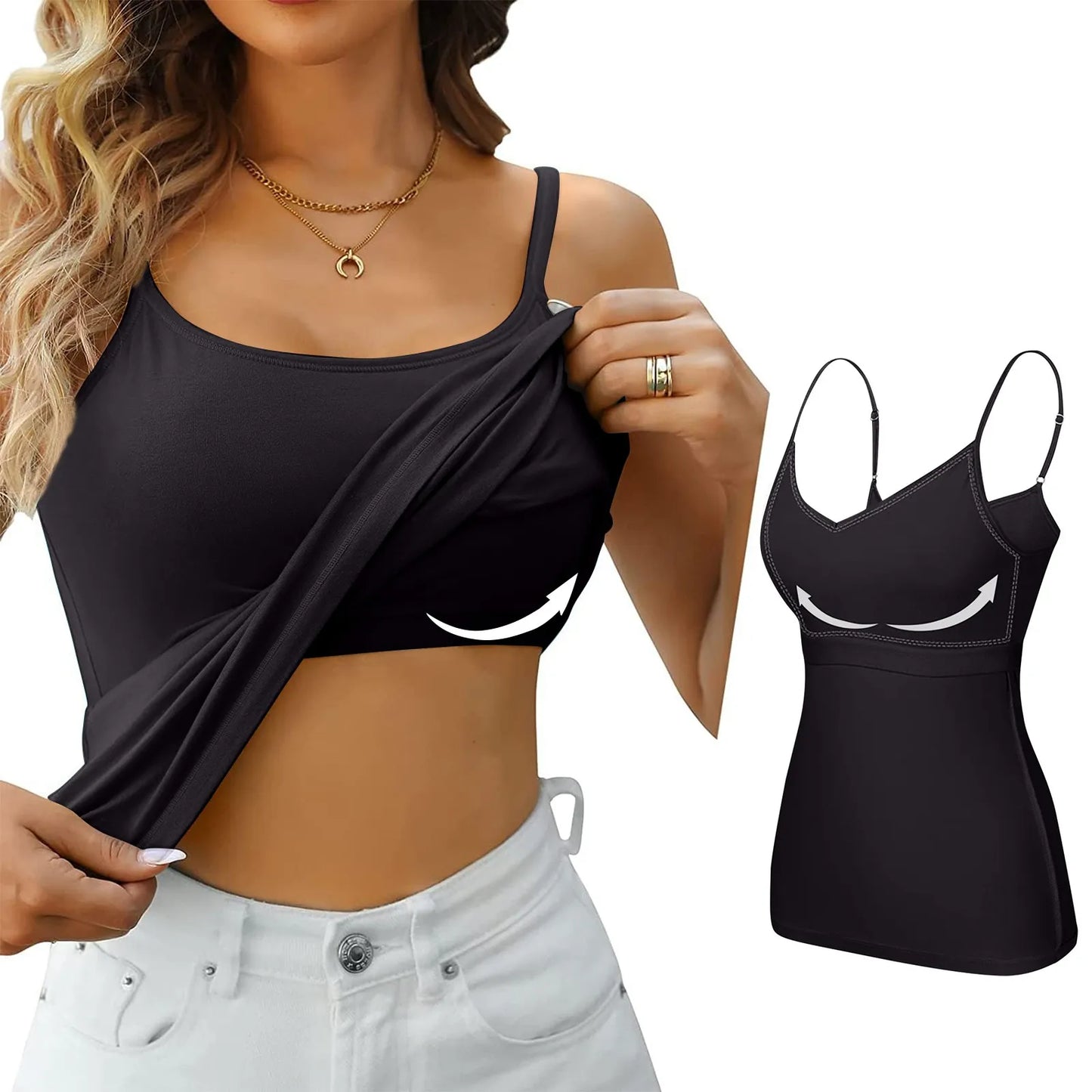 Women's Camisole With Bottom Chest Pad Sexy Oversized Underwear With Chest Pad Summer outerwear Solid color versatile camisas