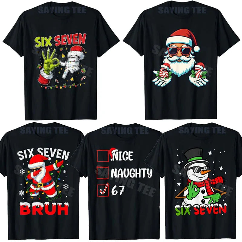 Funny Mean Guy Christmas Viral 6 7 Costume List Nice Naughty Trending Six Seven T-Shirt Y2k Santa Xmas Snowman Gen Z Alpha Tees