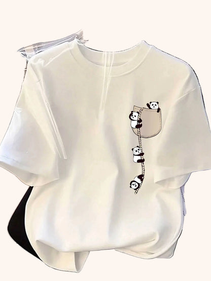 Camiseta Feminina Panda Estampada Casual Premium