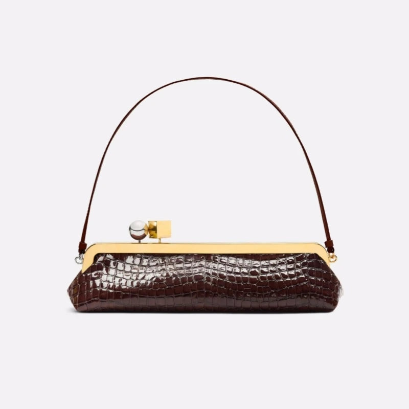 Long Clutch Bag with Removable Shoulder Strap, Women's Fashionable Baguette Bag, Luxury Designer Clip Handbag Purses for Ladies