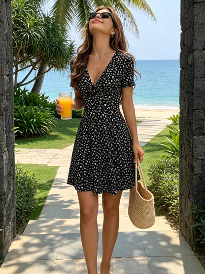 Vestido Feminino Floral Curto Casual Elegante