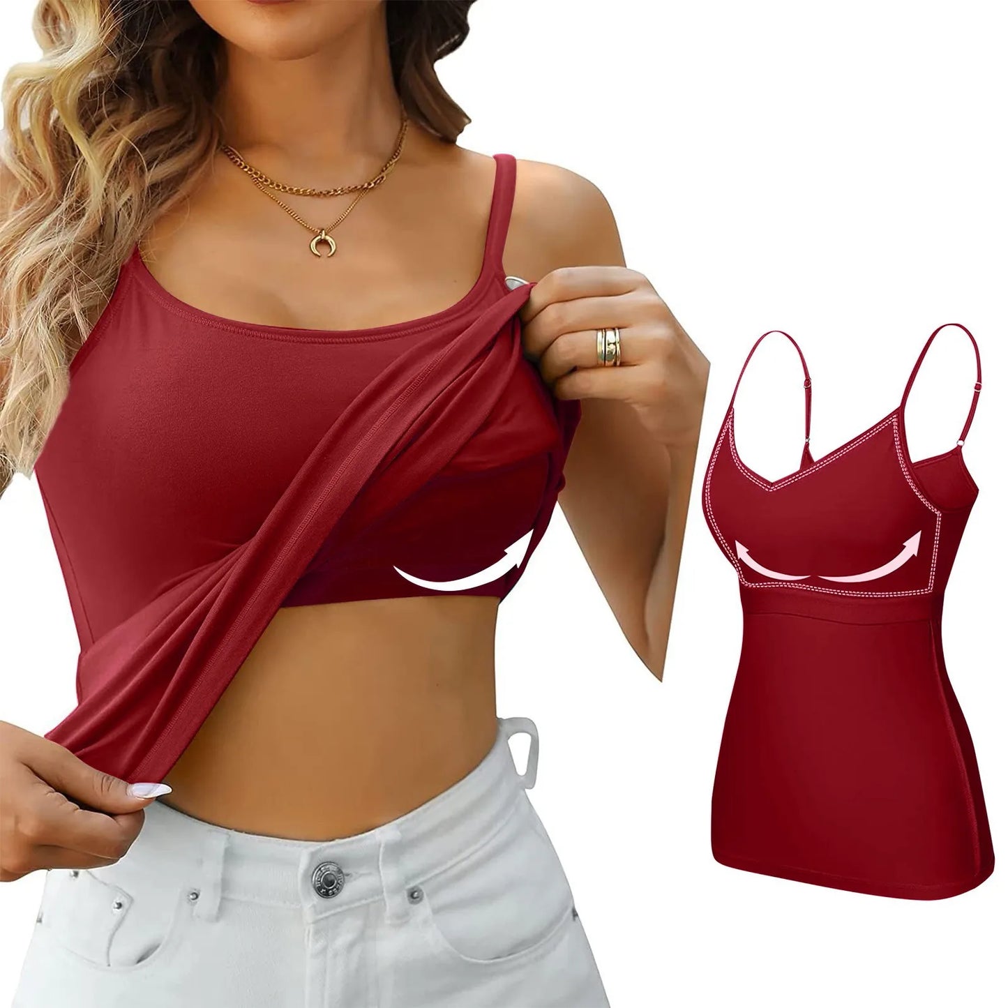 Women's Camisole With Bottom Chest Pad Sexy Oversized Underwear With Chest Pad Summer outerwear Solid color versatile camisas
