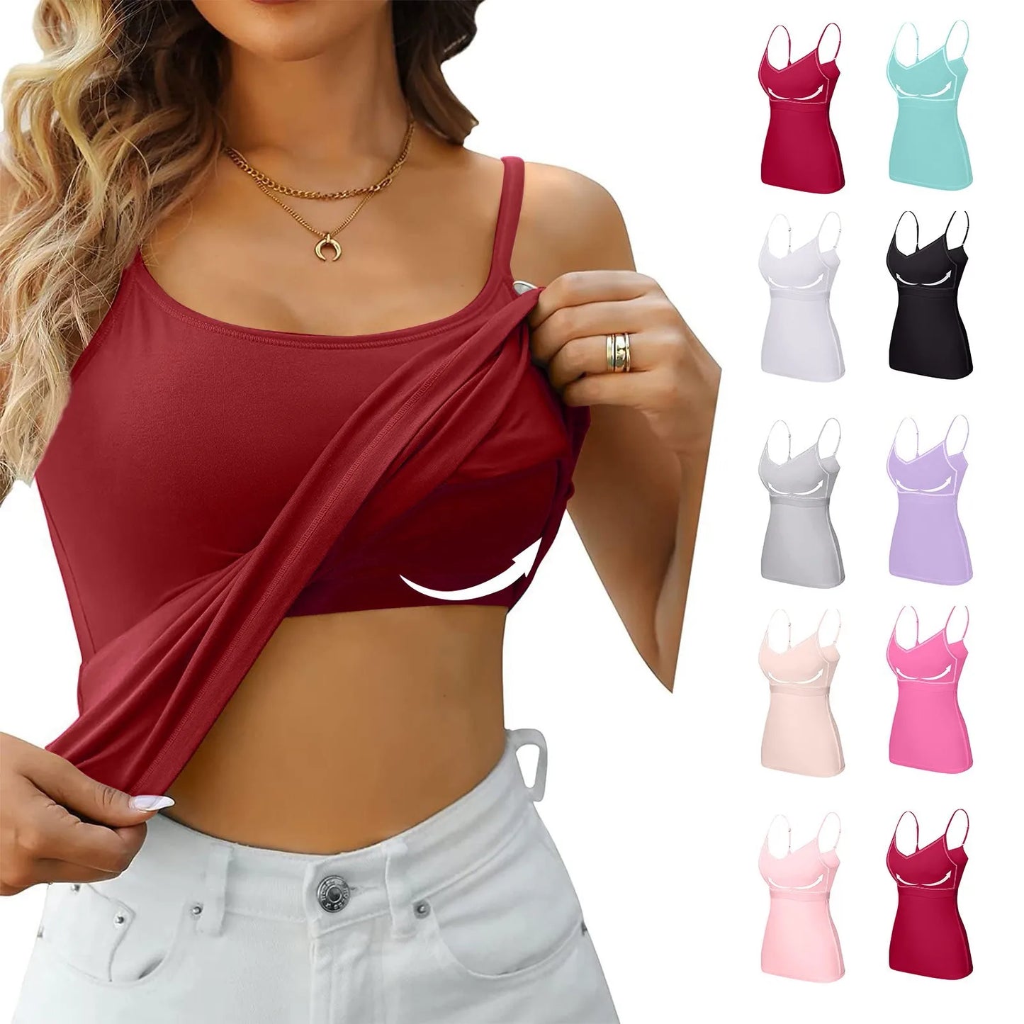 Women's Camisole With Bottom Chest Pad Sexy Oversized Underwear With Chest Pad Summer outerwear Solid color versatile camisas