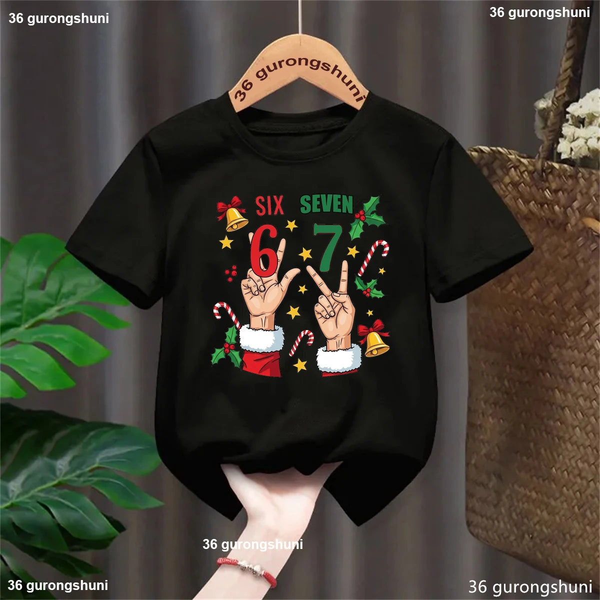 Christmas Six Seven 67 Meme Printed T Shirt Girls/Boys Xmas Gift Shirt Kawaii Kids Clothes White/Black/Red/Pink T-Shirt