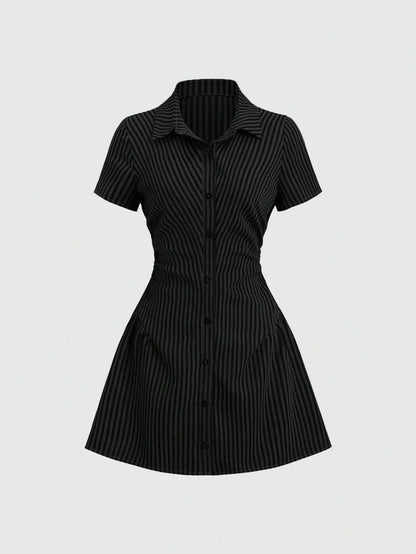 Vestido Curto Feminino Gola V Manga Bufante