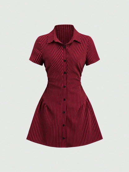 Vestido Curto Feminino Gola V Manga Bufante