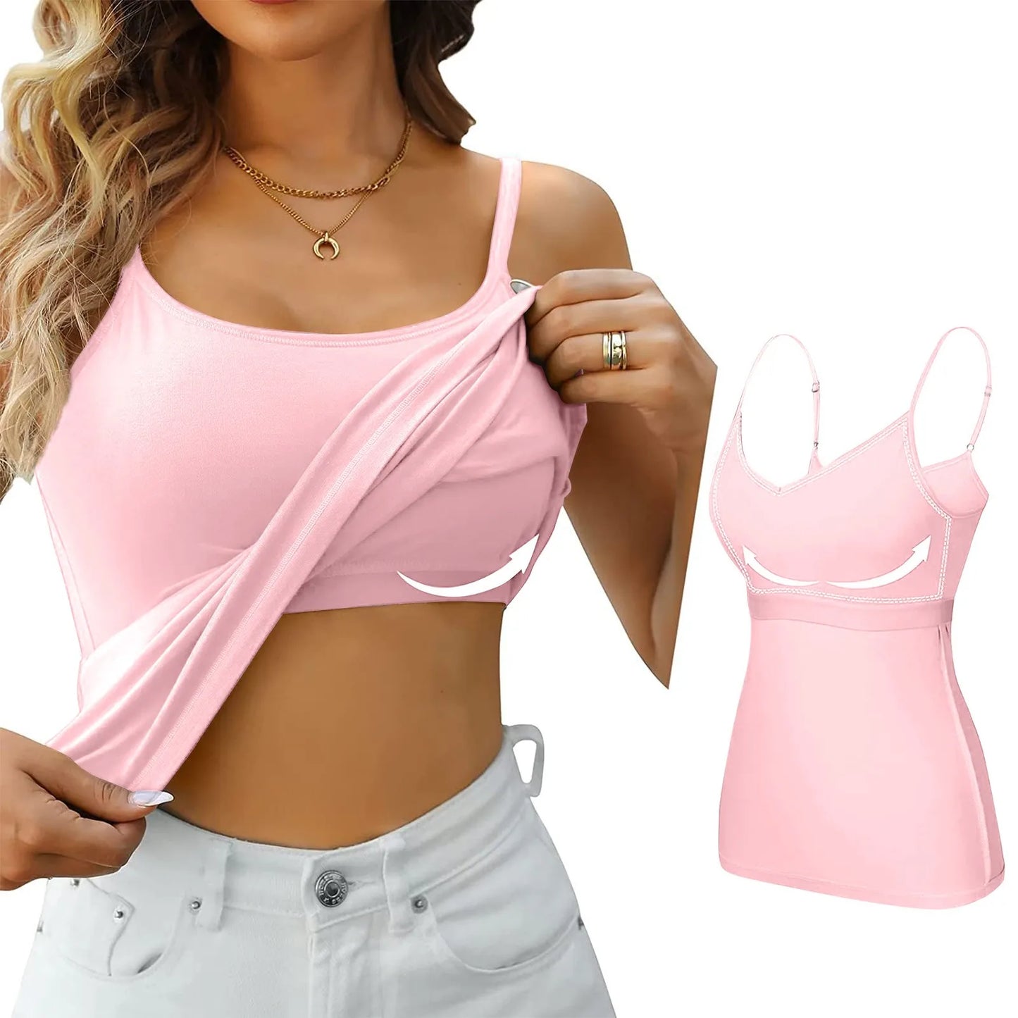 Women's Camisole With Bottom Chest Pad Sexy Oversized Underwear With Chest Pad Summer outerwear Solid color versatile camisas