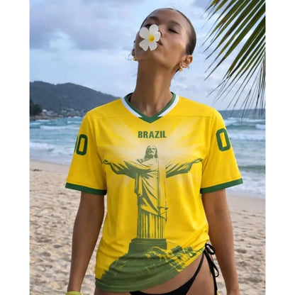 Camiseta Brasil Retrô Feminina Gola V Premium