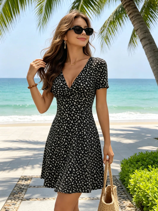 Vestido Feminino Floral Curto Casual Elegante