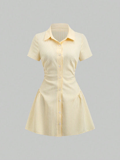 Vestido Curto Feminino Gola V Manga Bufante