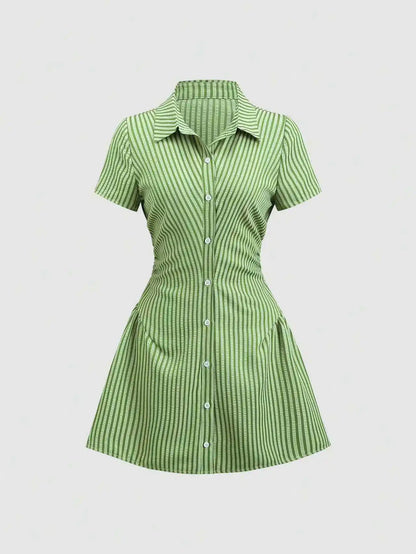 Vestido Curto Feminino Gola V Manga Bufante