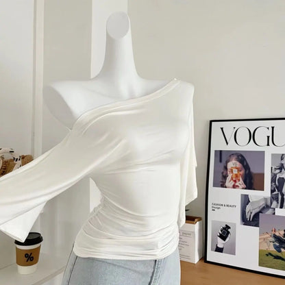 Sexy Summer Off Shoulder T shirt Women Elegant Batwing Short sleeve Cowl Neck Tops Korean Chic Tight Tshirt Lady Tees 2025 New
